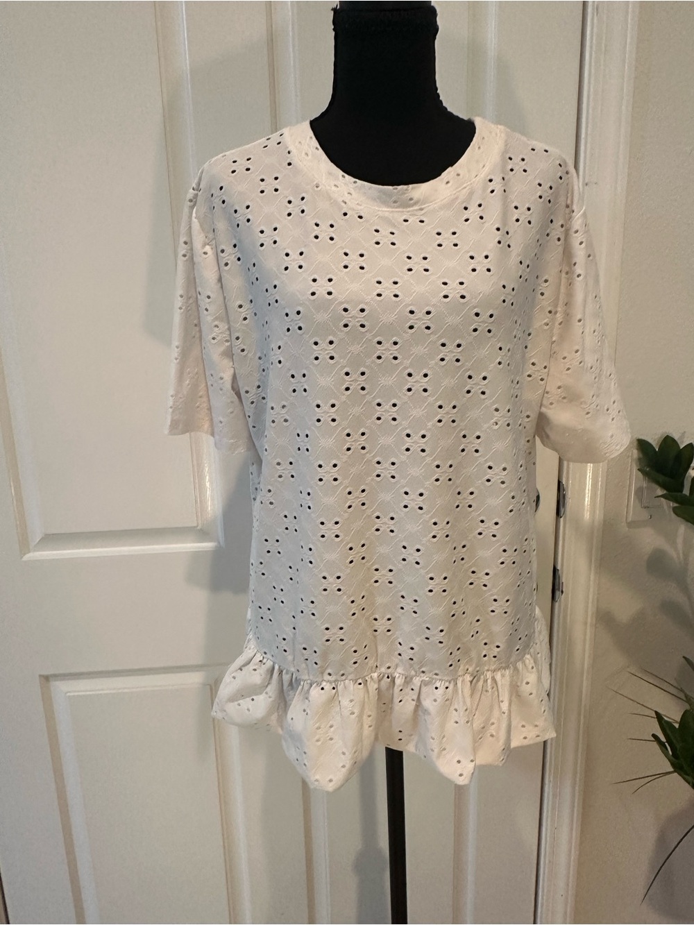 White Eyelet Ruffle Hem Top